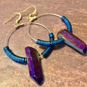 Handmade cobalt blue and purple hoop earrings